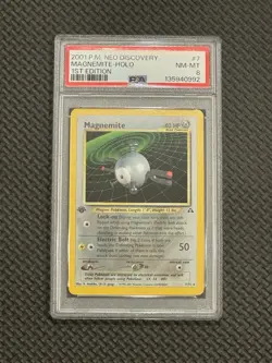 2001 Pokemon Neo Discovery Holo Rare Magnemite First Edition 7/75 PSA 8 - Image 1