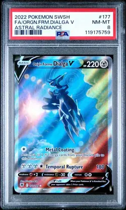 2022 Pokemon Astral Radiance 177 Full Art Origin Forme Dialga V PSA 8 Card NM-MT - Image 1