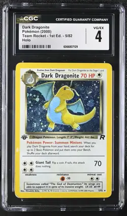CGC 4 Dark Dragonite 2000 Team Rocket 1st Edition 5/82 Holo Pokemon Card - Image 1