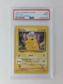 1999 Pokemon Base Set Unlimited Pikachu #58 Yellow Cheeks PSA 9 MINT - Image 1