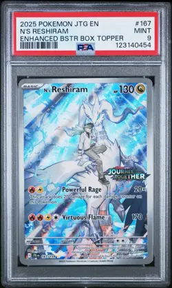 2025 POKEMON JTG EN-JOURNEY TOGETHER #167 N'S RESHIRAM STAMPED PROMO PSA 9 - Image 1