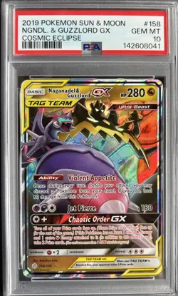 2019 Pokemon Cosmic Eclipse Naganadel Guzzlord Tag Team Holo #158/236 - PSA 10 - Image 1