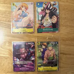 One Piece TCG Lot 4 Promo Cards - O-Nami, Monkey.D.Luffy, Roronoa Zoro - Image 1