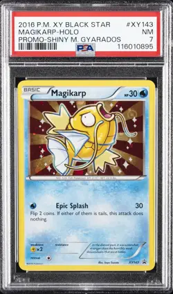 2016 POKEMON XY BLACK STAR PROMO SHINY MEGA GYARADOS #XY143 MAGIKARP-HOLO PSA 7 - Image 1
