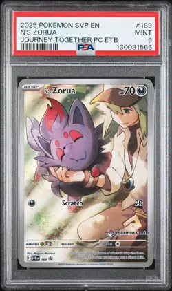 2025 POKEMON JOURNEY TOGETHER POKEMON CENTER ETB PROMO #189 N'S ZORUA PSA 9 - Image 1