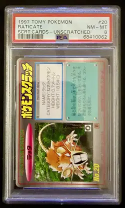 Pokemon Japanese Scratch Unscratched Raticate 1997 Tomy Card PSA 8 - Image 1