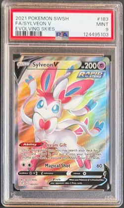 2021 Pokemon SWSH Sylveon V Full Art 183/203 Evolving Skies PSA 9 Mint - Image 1