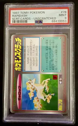 Pokemon Japanese Scratch Unscratched Rapidash 1997 Tomy Card PSA 9 - Image 1
