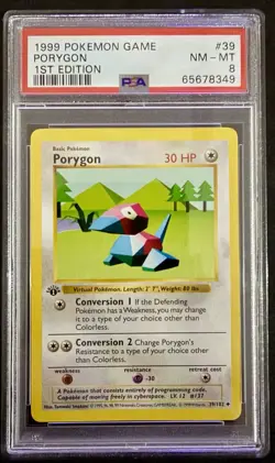 Pokemon 1st Edition Shadowless Base Set Porygon PSA 8 - Image 1