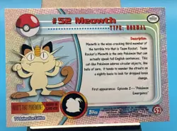Meowth #52 - BLUE LOGO - NON-HOLO - Series 1 - TOPPS Pokemon Card - NM - Image 2