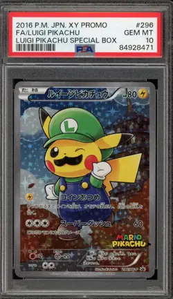 Pokemon Luigi Pikachu Special Bx. Japanese Full Art Promo 296/XY-P PSA 10 - Image 1