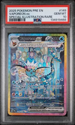 2025 POKEMON PRE EN-PRISMATIC EVOLUTIONS #149 VAPOREON EX PSA 10 - Image 1