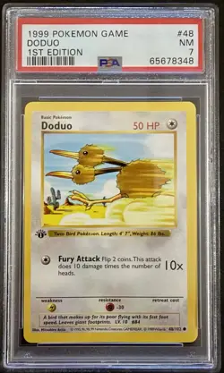 Pokemon 1st Edition Shadowless Base Set Doduo PSA 7 - Image 1