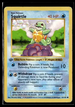 1999 Pokemon TCG Squirtle Base Set #63/102 Shadowless 1st Edition HP - Image 1