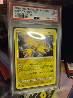 Pokemon TCG PSA 9 Zapdos Rev Foil 2019 Sun & Moon Hidden Fates #24 - Image 1