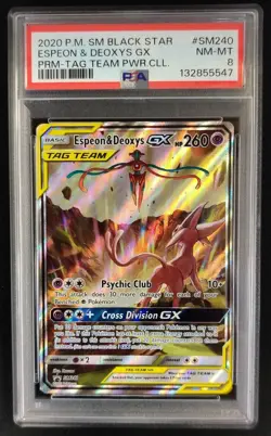 PSA 8 Espeon & Deoxys Tag Team GX SM240 Black Star Promo Pokemon Graded Card - Image 1