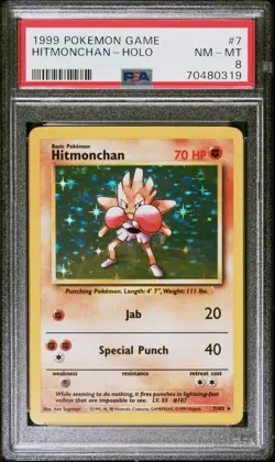 Hitmonchan 7/102 Holo Rare Base Set Unlimited VTG 1999 Pokemon TCG PSA 8 NM-MT - Image 1