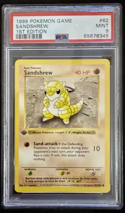 Pokemon 1st Edition Shadowless Base Set Sandshrew PSA 9 - Image 1