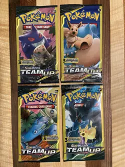 Pokemon S&M: Team Up 3-Card Mini Booster Packs - Full Art Set (4 packs) - NEW - Image 1