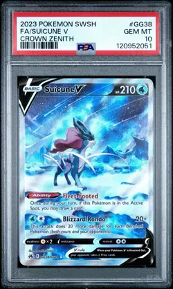 PSA 10 GEM MINT Suicune V GG38/GG70 Crown Zenith Holo Pokemon Card - Image 1