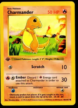 Pokemon Charmander Base Set (Shadowless) 1st Edition 50 HP 46/102 WOTC 1999 LP - Image 1