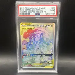 Pokemon Reshiram & Zekrom GX Holo PSA 9 Mint Cosmic Eclipse 2019 259/236 - Image 1