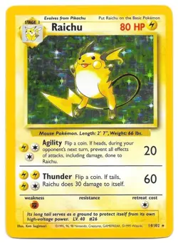 Pokemon Raichu Base Set Holo Rare 14/102 80 HP Wizards of the Coast LP+ - Image 1