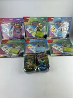 Pokemon Prismatic Evolutions Tech Sticker Collection Lot of 6 + 2 Tins Sealed - Image 2