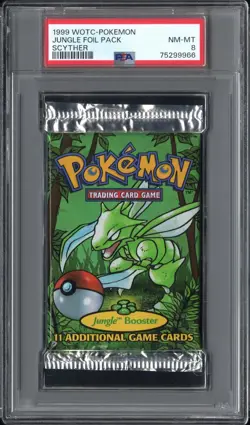 PSA 8 NM-MT 1999 POKEMON JUNGLE UNLIMITED SCYTHER ART SEALED BOOSTER PACK - Image 1