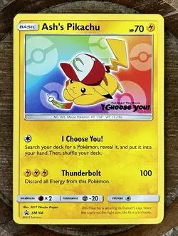 Pokemon TCG Ash's Pikachu Promo SM108 2017 (NM) - Image 1