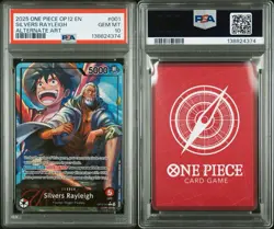 2025 One Piece TCG Silvers Rayleigh PSA 10 Alt Art Leader OP12-001 Legacy - Image 1