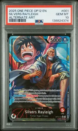 2025 One Piece TCG Silvers Rayleigh PSA 10 Alt Art Leader OP12-001 Legacy - Image 2