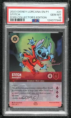 2022-Current Disney Lorcana - Promos Foil Stitch Abomination #21 PSA 10 GEM MT - Image 1