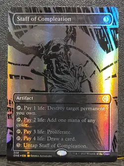 MTG Phyrexia Staff Of Completion (Oil Slick Raised Foil) Borderless Alt Art LP - Image 1