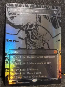 MTG Phyrexia Staff Of Completion (Oil Slick Raised Foil) Borderless Alt Art LP - Image 2