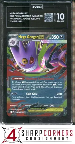 2025 POKEMON PHANTASMAL FLAMES DOUBLE RARE #056 MEGA GENGAR EX TAG 10 - Image 1