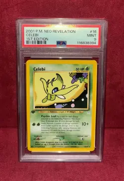 Celebi 1st Edition 16/64 Neo Revelation PSA 9 Mint Pokemon 2001 - Image 1