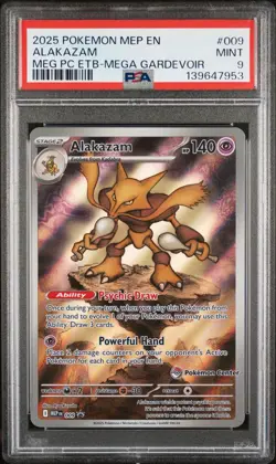 2025 POKEMON MEGA EVOLUTION POKEMON CENTER ETB PROMO #009 ALAKAZAM PSA 9 - Image 1