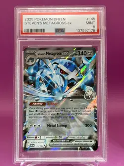2025 POKEMON DRI EN-DESTINED RIVALS #145 STEVEN'S METAGROSS EX PSA 9 - Image 1