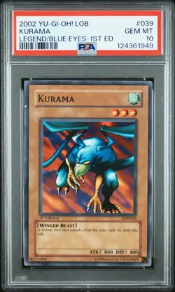 2002 YU-GI-OH! LOB-LEGEND OF BLUE EYES WHITE DRAGON 1ST ED #039 KURAMA PSA 10 - Image 1