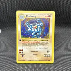 (Shadowless) 1st edition Pokemon MACHAMP Card BASE Set 8/102 Holo Rare - Image 1