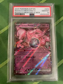 2025 POKEMON SVP EN-SV BLACK STAR PROMO #205 TEAM ROCKET'S MEWTWO EX PSA 10 - Image 1