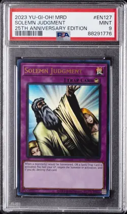 2023 YU-GI-OH! METAL RAIDERS 25TH ANV ED #EN127 SOLEMN JUDGMENT PSA 9 - Image 1