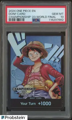 2024 ONE PIECE PROMO CHAMPIONSHIP 23 WORLD FINAL MONKEY D LUFFY DON! CARD PSA 10 - Image 1
