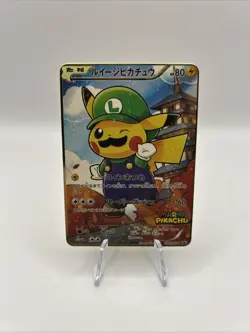 Pikachu Luigi Japanese Pokemon Promo Gold Metal Card Collectible Custom 296/XY-P - Image 1