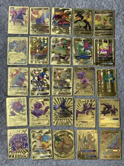 Set of 25 Charizard,Snorlax,Gengar,Greninja&More Gold Foil Fan Art Card - Image 1