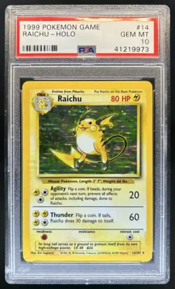 1999 Pokemon Base Set Raichu Holo #14/102 PSA 10 - Image 1