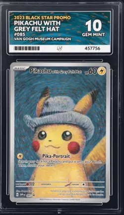 ACE 10 Pikachu Grey Felt Hat 085 - Pokemon Van Gogh promo Perfect Sub-Grades - Image 1