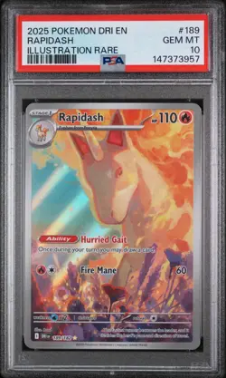 PSA 10 RAPIDASH #189 ILLUSTRATION RARE 2025 POKEMON DRI EN DESTINED RIVALS - Image 1