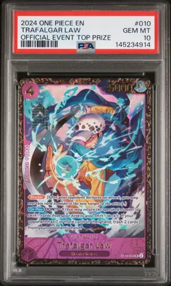 2024 ONE PIECE PROMOS OFFICIAL EVENT TOP PRIZE #010 TRAFALGAR LAW PSA 10 - Image 1